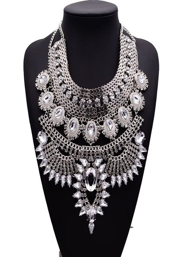 CCBFY Long Tassel Chunky Boho Coin Statement Necklace For Women Silver (Style 9) - Image 5